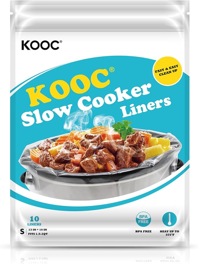 KOOC Slow Cooker Liners 10"x13" 10 count Small Size Disposable Pot Liners Cooking Bags Fit 1.5 qt to 2 qt Pot BPA Free Fresh Locking Seal Design