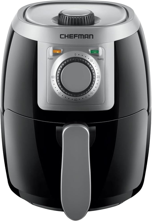 CHEFMAN Small, Compact Air Fryer Healthy Cooking, 2 Qt, Nonstick, User Friendly and Adjustable Temperature Control w/ 60 Minute Timer & Auto Shutoff, Dishwasher Safe Basket, BPA - Free, Black