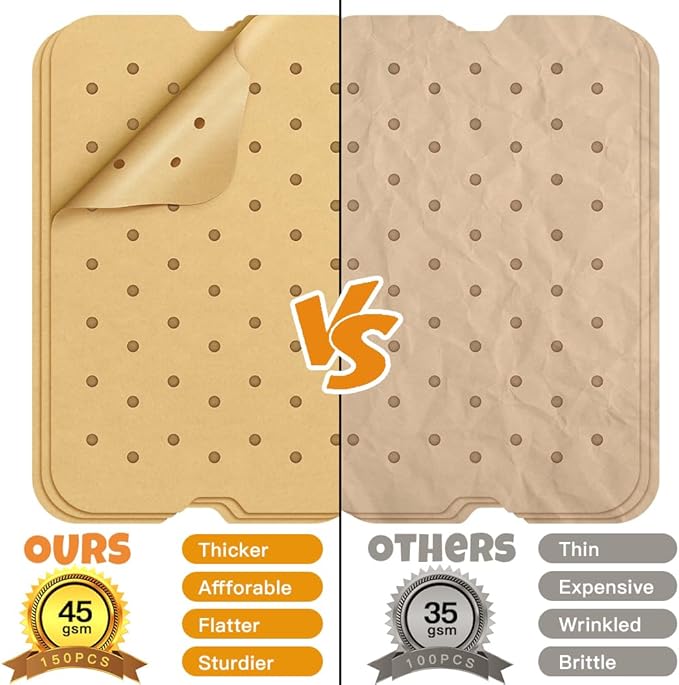 Air Fryer Liners Disposable for Ninja: 150pcs Air Fryer Parchment Paper Liners for Ninja Foodi Smart XL FG551 6-in-1 Indoor Grill Accessories Perforated Rectangle Airfryer Liner Sheets