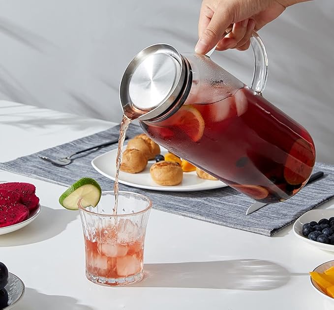 68 Ounces Glass Pitcher with Lid, Hot/Cold Water jug for Coffee, Lemonade, Iced Sun Tea,Beverage, Milk