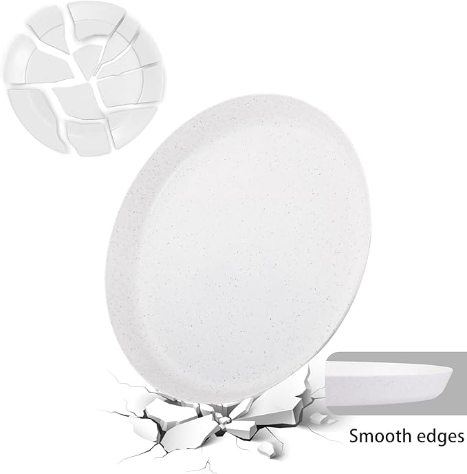 18pcs White Wheat Straw Dinner Plates - Lightweight, Unbreakable, Premium Reusable Plates for Family Dinner, School, Picnic