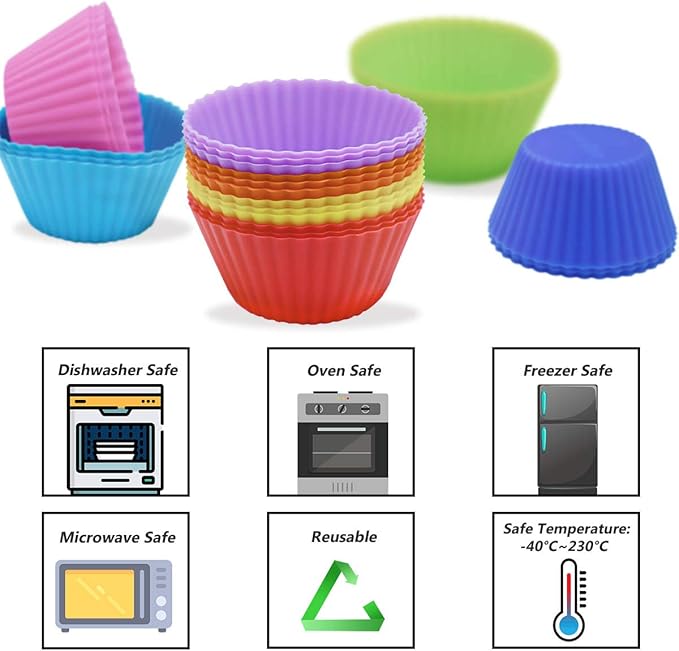 24 Pack Silicone Baking Cups Reusable Muffin Liners Non-Stick Cup Cake Molds Set Cupcake Silicone Liner Standard Size Silicone Cupcake Holder Reusable Cupcake Liners Christmas Gift (8 Rainbow Colors)