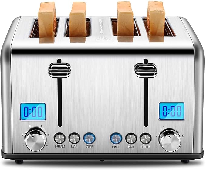 Countdown Stainless Steel 4 Slice Toaster with Bagel, Defrost, Cancel Function, Dual Toaster, Extra Wide Slots, 6 Shade Settings, Removable Crumb Trays, 1650W