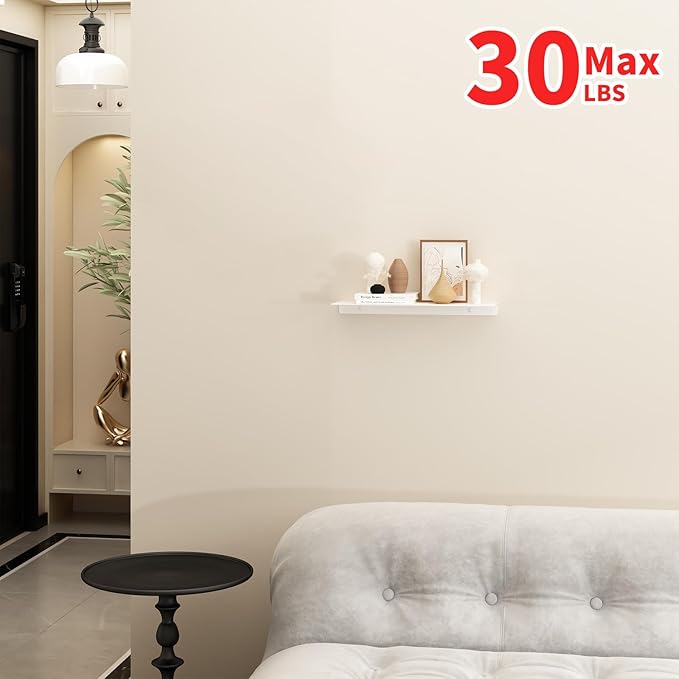 JOOM White Metal Floating Shelf - Small Bathroom Display Shelf for Wall Storage (White, 16 in)