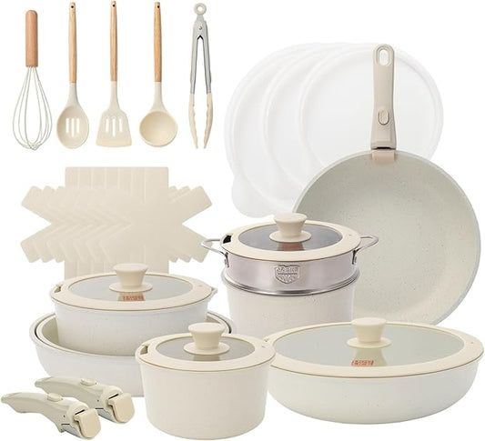 UCClife 30-Piece Nonstick Cookware Set - PFOA/PTFE Free Non-Toxic Pots & Pans, Detachable Handles, Oven & Dishwasher Safe, Scratch Resistant