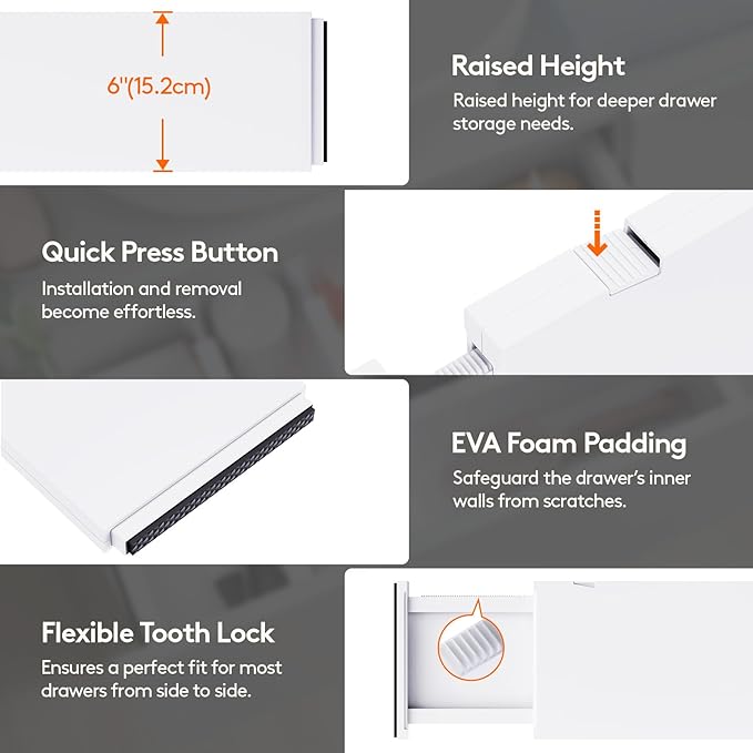 Lifewit 5 Pack Drawer Dividers Plastic 6" High, 13.5-22" Adjustable Drawer Organizers for Clothes, Expandable Dresser Separators in Bedroom/Bathroom/Kitchen/Fridge/Office Organization and Storage