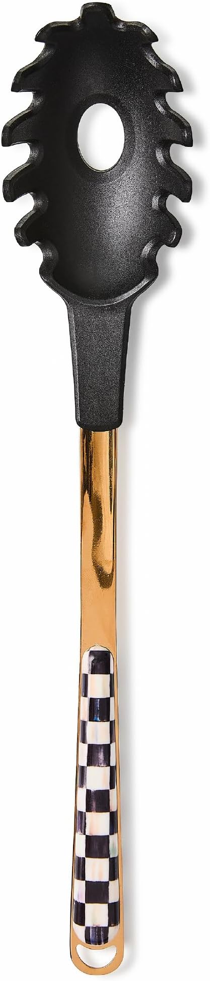 MACKENZIE-CHILDS Kitchen Pasta Spoon, Silicone Spaghetti Spoon, Black-and-White Courtly Check