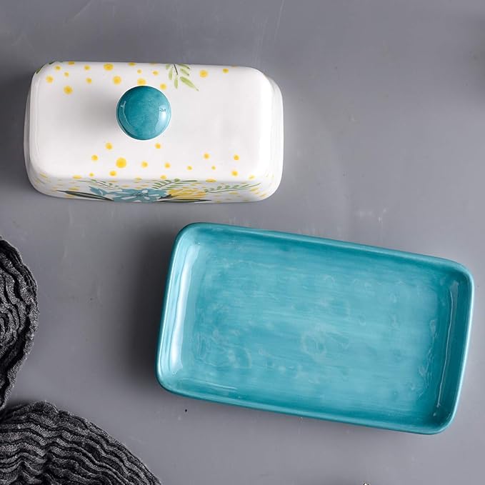 Wisenvoy Butter Dish Ceramic Butter Dish with Lid Butter Keeper Butter Dish with Lid for Countertop Flower Butter Crock