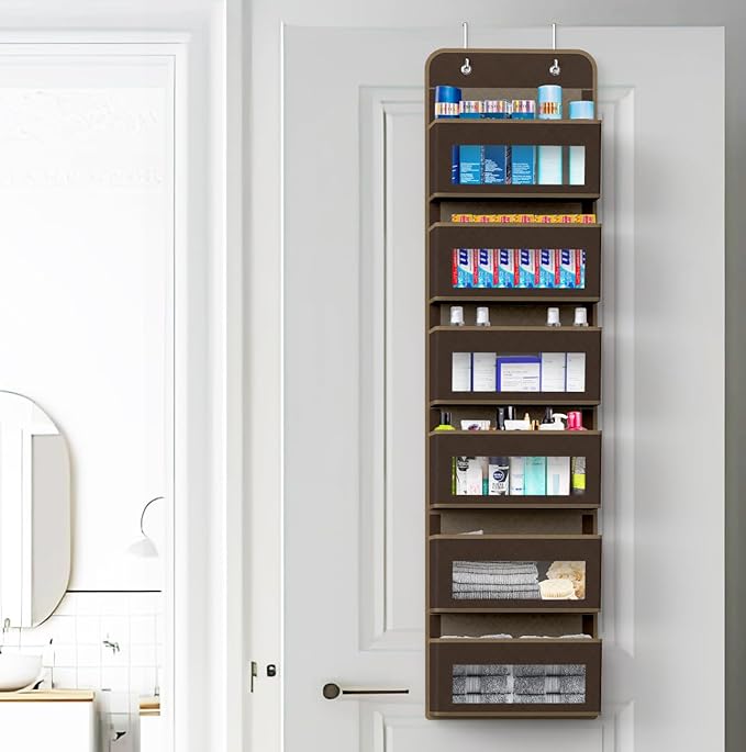 Simple Houseware 6 Clear Window Pocket Over Closet Door Storage Hanging Organizer for Bedroom, Bathroom, Pantry, Brown