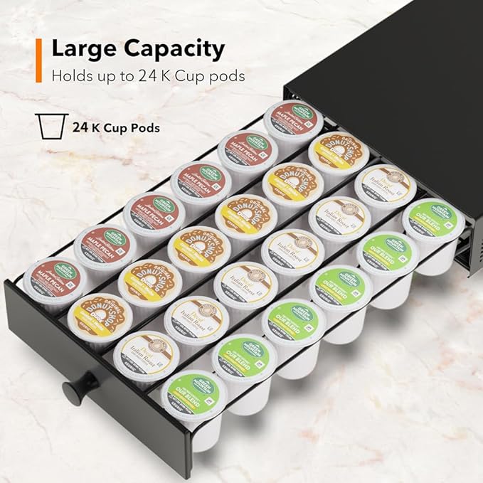 SICHEER K Cup Organization Storage Drawer Maker K Cup Holder Coffee Pod Organizer Stand Tray Counter Rack Countertop Maker Stand Capsules Compatible with Keurig Accessories Holds 24 Pods