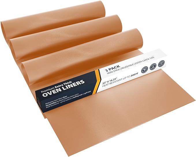 Oven Liners for Bottom of Oven - 3 Pack Large Heavy Duty Mats, 16.25”x23” NonStick Reusable Liner for Electric, Gas, Toaster Grills - BPA & PFOA Free Kitchen Accessory to Keep Appliance Clean (Copper)