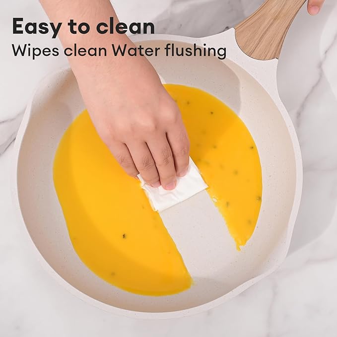 JEETEE 9.5 Inch Nonstick Frying Pan, Stone Coating Cookware, Nonstick Omelette Pan with Heat-Resistant Handle, Induction Skillet for Eggs(Beige)