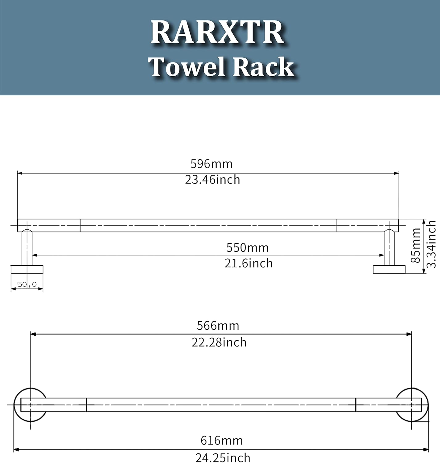 22 Inch Matte Black Towel Bar Towel Rack for Bathroom Kitchen Hand Towel Holder Dish Cloths Hanger SUS304 Stainless Steel RUSTPROOF Wall Mount Total Length 24 Inch (Matte Black)