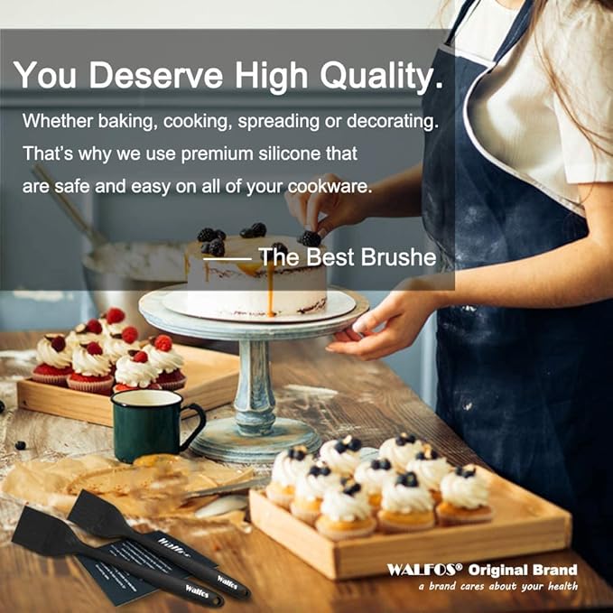 Walfos Silicone Basting Pastry Brush, Heat Resistant Pastry Brush Set, Strong Steel Core and One-Pieces Design, Perfect for BBQ Grill Baking Kitchen Cooking, BPA Free and Dishwasher Safe (2 Pcs)