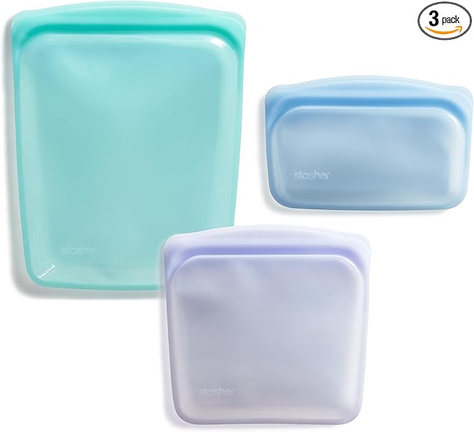 Stasher Premium Silicone Reusable Food Storage Bags, 3-Pack, Multi, Multi-Use Food Storage Bags, Lunch Bag, Travel Containers, BPA Free, Leak-free, Dishwasher-Safe, Eco-friendly