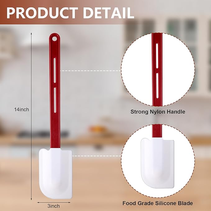 Norme 4 Pcs High Temp Silicone Spatulas Heat Resistant Rubber Spatula Commercial Silicone Scraper with Handle for Kitchen Cook Baking Mixing Utensil, Dishwasher Safe (14 Inch)