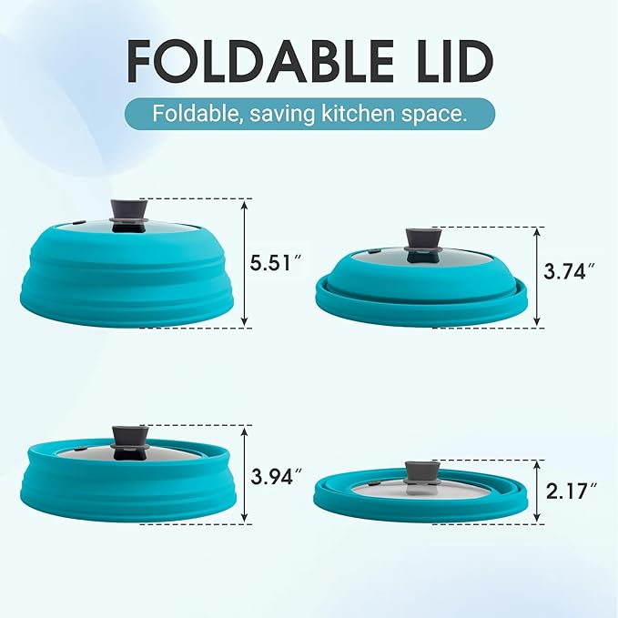 Microwave Splatter Cover Glass Microwave Cover for Food Collapsible Splatter Guard Lid with Silicone Handle for Pot Plate Bowl 11.8 Inch Blue