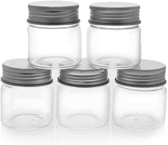 Juvale Mini Glass Spice Jars with Lids - 1.7 oz, Clear Art Deco, 5-Pack - Glass Craft Jars with Lids for Spices, Jams & Crafts