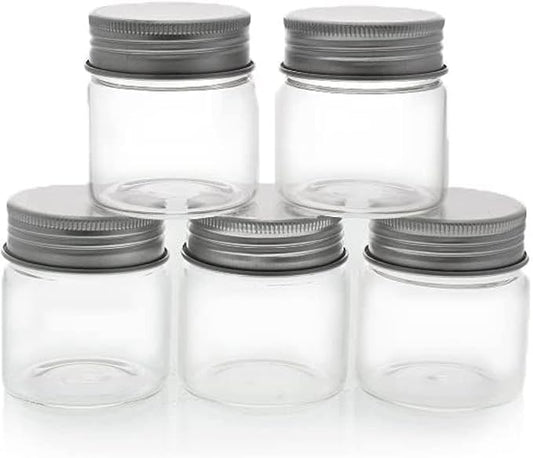 Juvale Mini Glass Spice Jars with Lids - 1.7 oz, Clear Art Deco, 5-Pack - Glass Craft Jars with Lids for Spices, Jams & Crafts