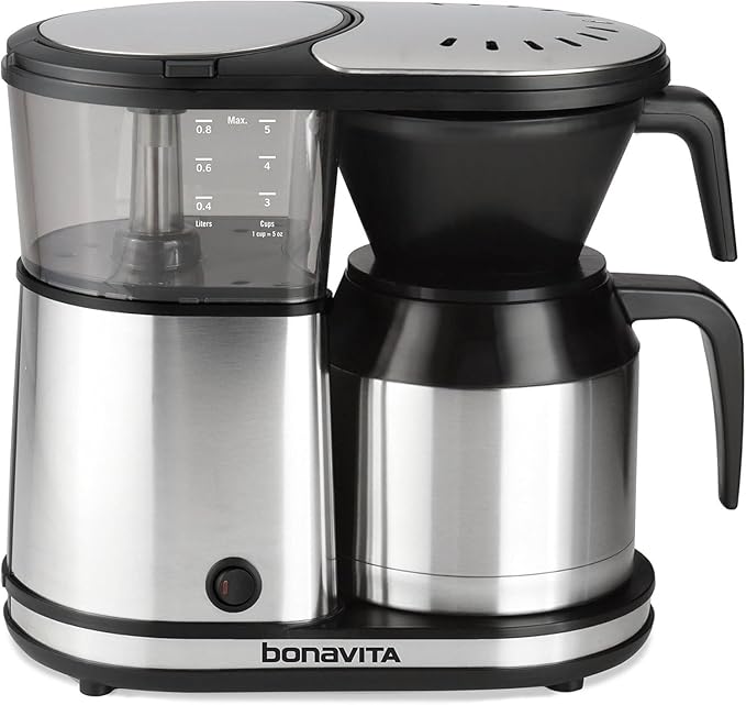 Bonavita 5 Cup Drip Coffee Maker Machine, One-Touch Pour Over, Auto Pause Brewing with Stainless Steel Double Wall Thermal Carafe, SCA Certified, Dishwasher Safe, BV1500TS