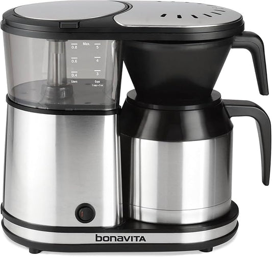 Bonavita 5 Cup Drip Coffee Maker Machine, One-Touch Pour Over, Auto Pause Brewing with Stainless Steel Double Wall Thermal Carafe, SCA Certified, Dishwasher Safe, BV1500TS