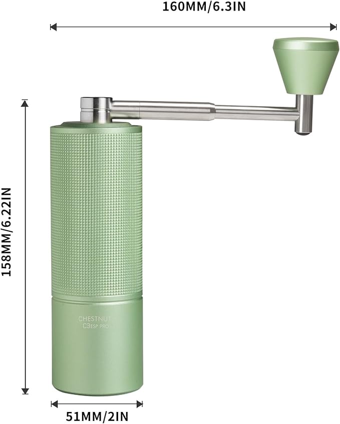 TIMEMORE Chestnut C3 ESP Pro Manual Coffee Grinder, Stainless Steel S2C Conical Burr Hand Coffee Grinder with Foldable Handle, Adjustable Grind Setting for Espresso to French Press - Green