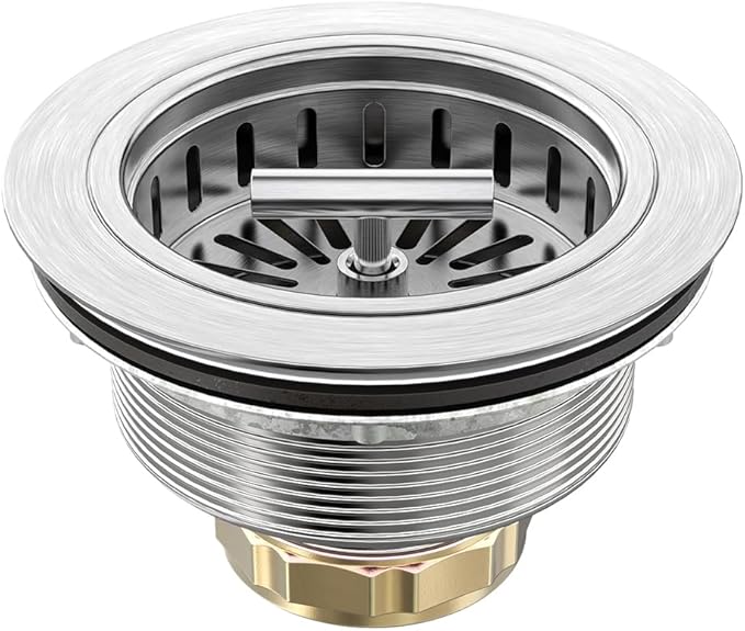 KONE Kitchen Sink Drain Sink Strainer 3-1/2 Inch Drain Assembly Kit Replacement for Universal 3.5 Inch Kitchen Sink, All Stainless Steel Body with Strainer Basket and Drain Stopper (Stainless)