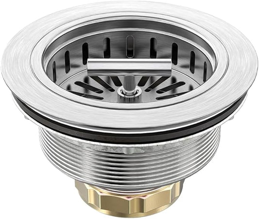 KONE Kitchen Sink Drain Sink Strainer 3-1/2 Inch Drain Assembly Kit Replacement for Universal 3.5 Inch Kitchen Sink, All Stainless Steel Body with Strainer Basket and Drain Stopper (Stainless)