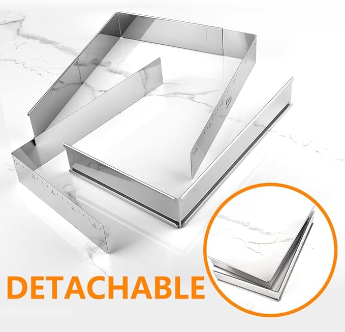 Guowall Extensible Stainless Steel Square Cake Mold Heavy Duty Adjustable Mousse Ring Rectangle Shaped Detachable Mousse Cake Cutter, Pastry DIY Baking Tool - 10 * 7in