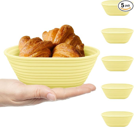 Silicone Banneton, Sourdough Bread Baskets (Set of 5, 6.5 Inch), Mini Oval Proofing Bowls, Bread Making Baking Supplies, Banneton proofing basket for Sourdough Baking