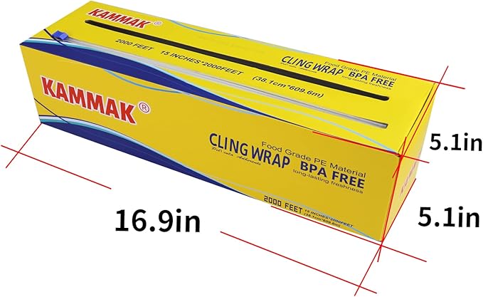 KAMMAK Plastic Wrap Food Cling Wrap with Slide Cutter 15 inch Restaurant Cling Film 2000 Ft Bulk Roll Refillable Food Service Cling Wrap Dispenser Quick Cut Anti-Fog Cling Film for Kitchen