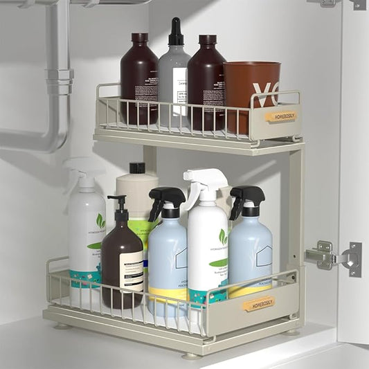 Under Sink Organizer, Pull Out Kitchen Cabinet Organizer 2 Tier Slide Out Under Sink Organizers and Storage, Sink Shelf Cabinet Storage Shelves for Kitchen Bathroom Pantry, Grey