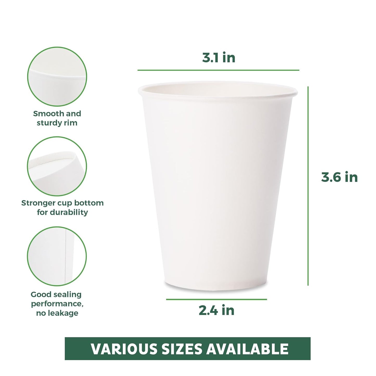 Freshware Coffee Cups 8 oz [300 Pack] Disposable Paper Cups for Hot or Iced Coffee Cup, Slushie Cup, Milkshakes, Smoothies, and Tea