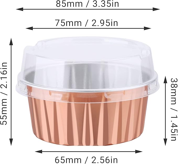 EUSOAR Baking Cups Aluminum Foil, 5oz Pack of 30 Blue Red Rose Gold Cupcake Cups with Lids, 125ml Pie Ramekins, Desserts Flans, Custard Cake Pudding Cups, Catering Party Favor