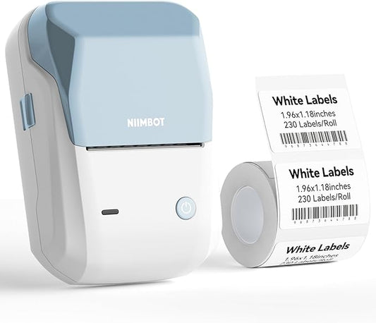NIIMBOT B1 Label Maker Machine with Tape, 2 Inch Portable Sticker Printer for Home School & Small Business, Compatible with Phones & PC, Blue White