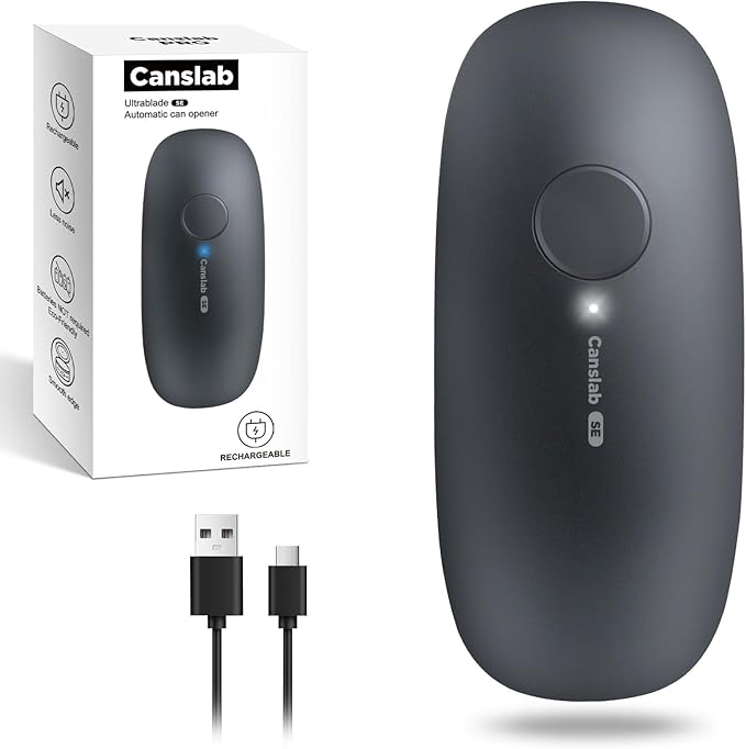 Ultrablde SE - USB Rechargeable Electric Can Opener for Kitchen for Seniors with Arthritis- Cordless Battery Powered Automatic, Side Cut, Smooth Edge, Handsfree, for Small or Large Cans, Grey