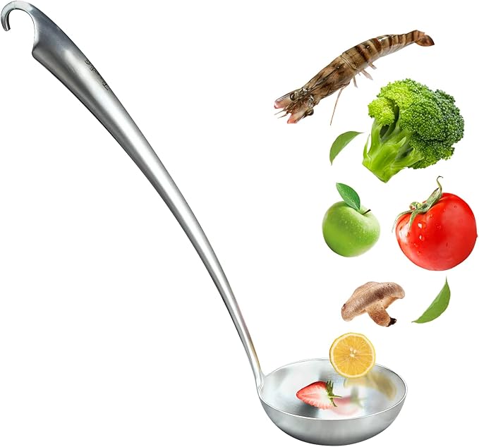 High Grade Soup Ladle,Cooking Ladle for Soup,Ergonomic Grip of Handle,Premium Stainless Steel Kitchen Spoon（Brashed)