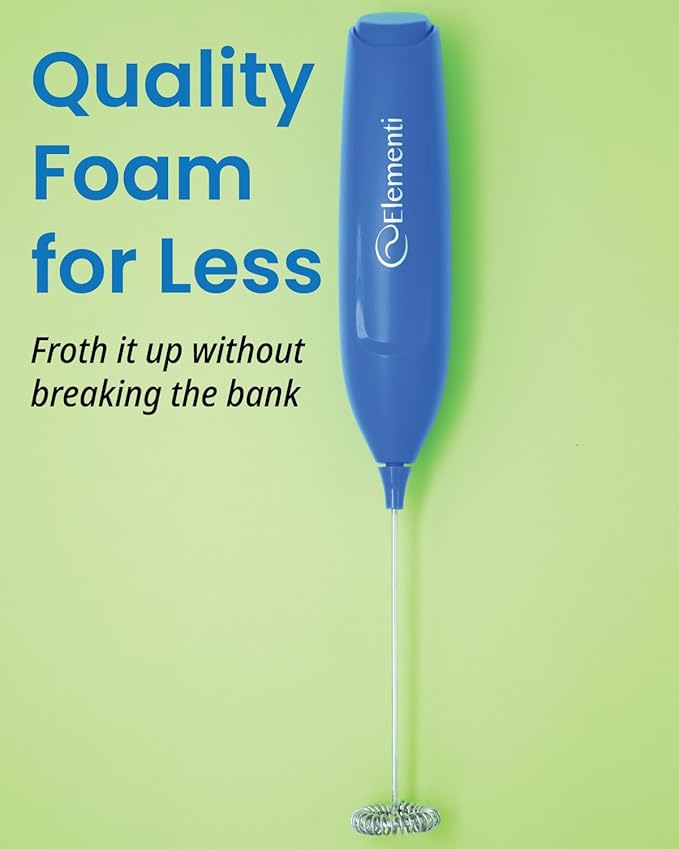 Elementi Powerful Frother Wand – Lightweight Milk Frother & Drink Mixer Handheld, Matcha Whisk for Dreamy Lattes, Powerful Coffee Mixer Wand & Blender Stirrer - Make Creamy Cappuccinos (Electric Blue)