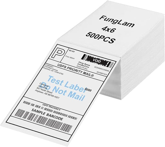FungLam 4"x6" Thermal Shipping Labels, Fanfold 4"x6" Thermal Labels, Shipping Mailing Address Labels for iDPRT, Munbyn, Polono, Rollo Direct Thermal Printer, 500 Labels