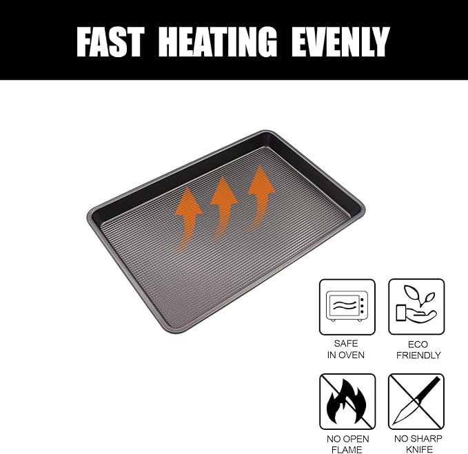 Cookie Sheets for Baking Nonstick, 2 Pack Heavy Duty 0.8mm Dark Gray Sheet Pan Set Quarter(9x13in) & Jelly Roll(10x15in), Diamond Textured Commercial Grade, Small Oven Safe