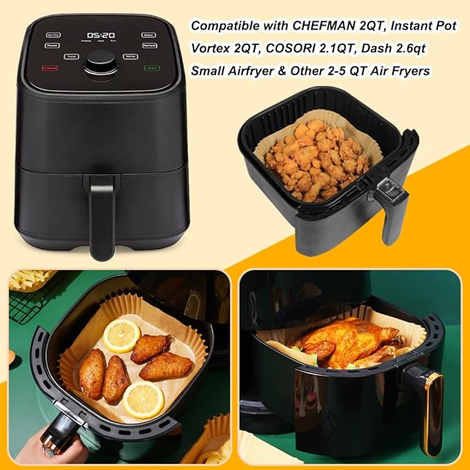 BYKITCHEN Small Air Fryer Disposable Paper Liners for 2 to 5QT Airfryer, Mini Air Fryer Parchment Paper Liners, Compatible with CHEFMAN 2 QT, Cosori 2.1 QT, Dash, Instant Pot Mini Airfryer