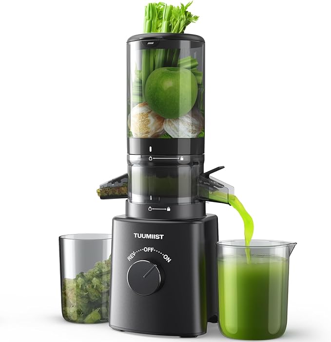 Juicer Machines, TUUMIIST Cold Press Juicer with 4.6'' Large Feed Chute Fit Whole Vegetable And Fruit, Masticating Juicer Easy To Clean, Black