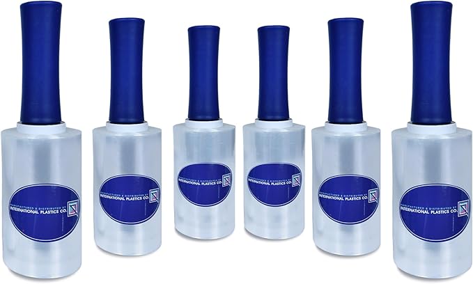 International Plastics Co. 6 Pack of 5" Plastic Stretch Film Wrap with Rotating Handles 1000 feet Each 500% Stretch Ability