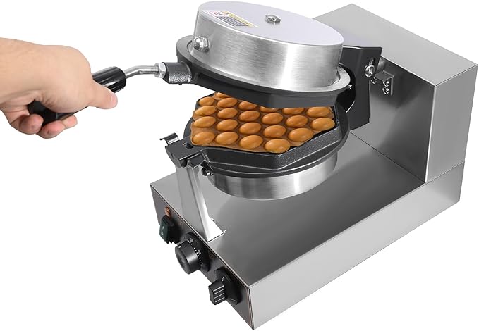 Hexagonal Egg Bubble Waffle Maker, 1300W Commercial Egg Waffle Making Machine, 122-572°F Honeycomb Double Sided Heated Waffles Maker with 180°Rotatable 2 Pans and Bent Handles