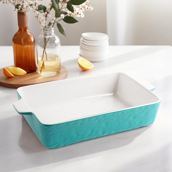 4 QT Baking Dish, Casserole Dishes for Oven, 9x13 Baking Pan with Handles, Lasagna Pan Deep, Ceramic Casserole Dish Oven Safe for Baking, Lasagna, Kitchen, Wedding Gift (Aquamarine)