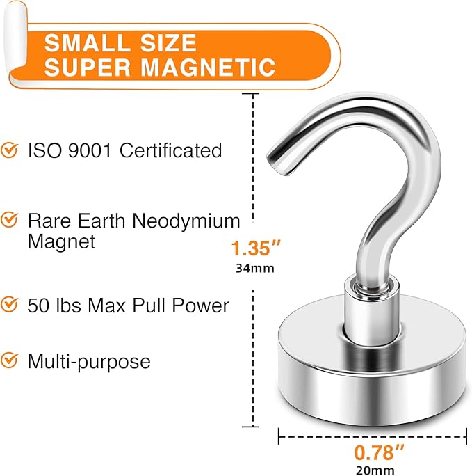 MIKEDE Magnetic Hooks Heavy Duty, 40 Lbs Magnet with Hooks for Cruise Cabins, Strong Magnets Neodymium for Hanging, Magnetic Wall Hooks for Refrigerator, Locker Decoration, Workplace -10Pack