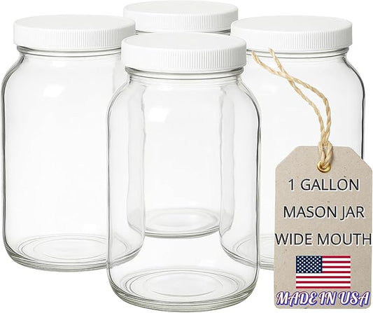 kitchentoolz 1 Gallon Glass Jar Wide Mouth with Airtight Foam Lined Plastic Lid - Large Mason Jar for Fermenting Kombucha Kefir - Storing and Canning (4)