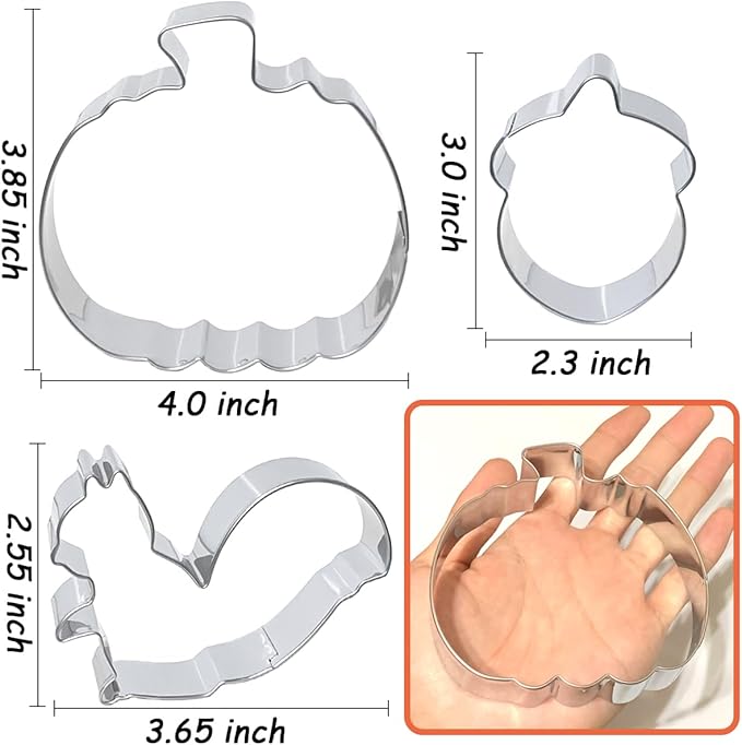 Thanksgiving Cookie Cutters 7PCS, Large Pumpkin Turkey Pine Cones Maple Leaf Squirrel Fall Cookie Cutters Shapes, Sturdy Metal Fondant Biscuit Cutters for Home Holiday Baking with Family