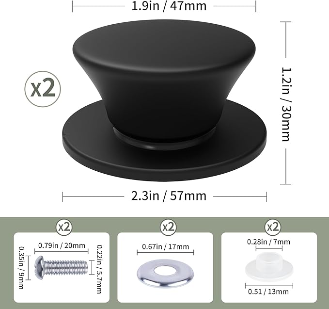 Universal Silicone Pot Lid Replacement Knob, Heat Resistant Pan Lid Holding Handles, Soft Non-Slip Knob for Slow Cookers, Skillets and Kitchen Cookware Covers (2 Pack Black)