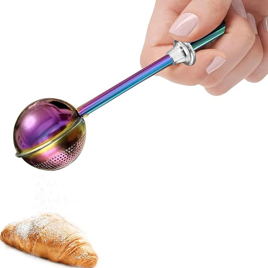 JETKONG Powdered Sugar Shaker Duster Flour Dispenser Shaker with 18/8 Stainless Steel Spring-operated Handle for Sugar Flour and Spices (Rainbow)
